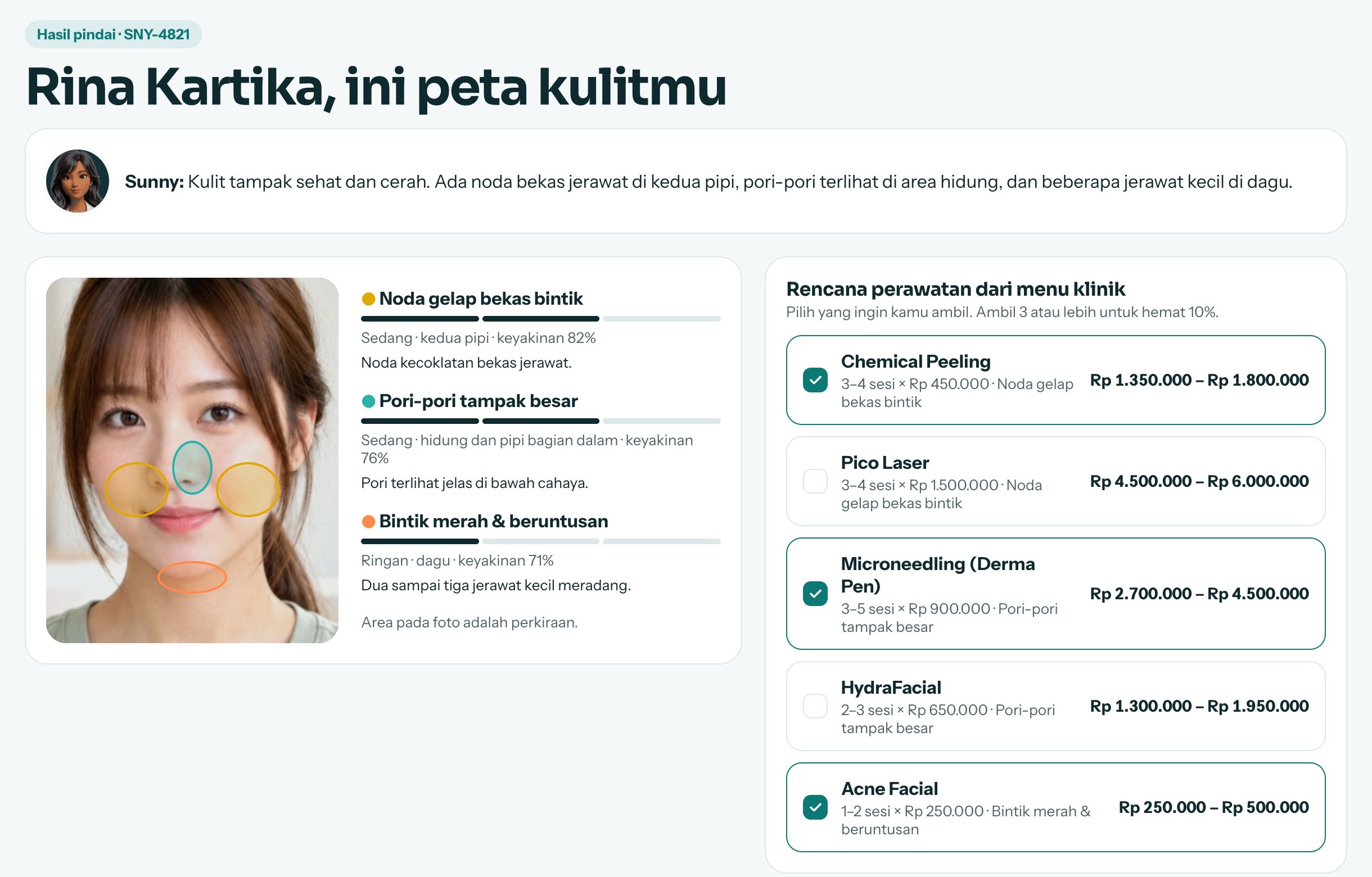 Hasil di laptop: foto pasien dengan temuan dan rencana perawatan