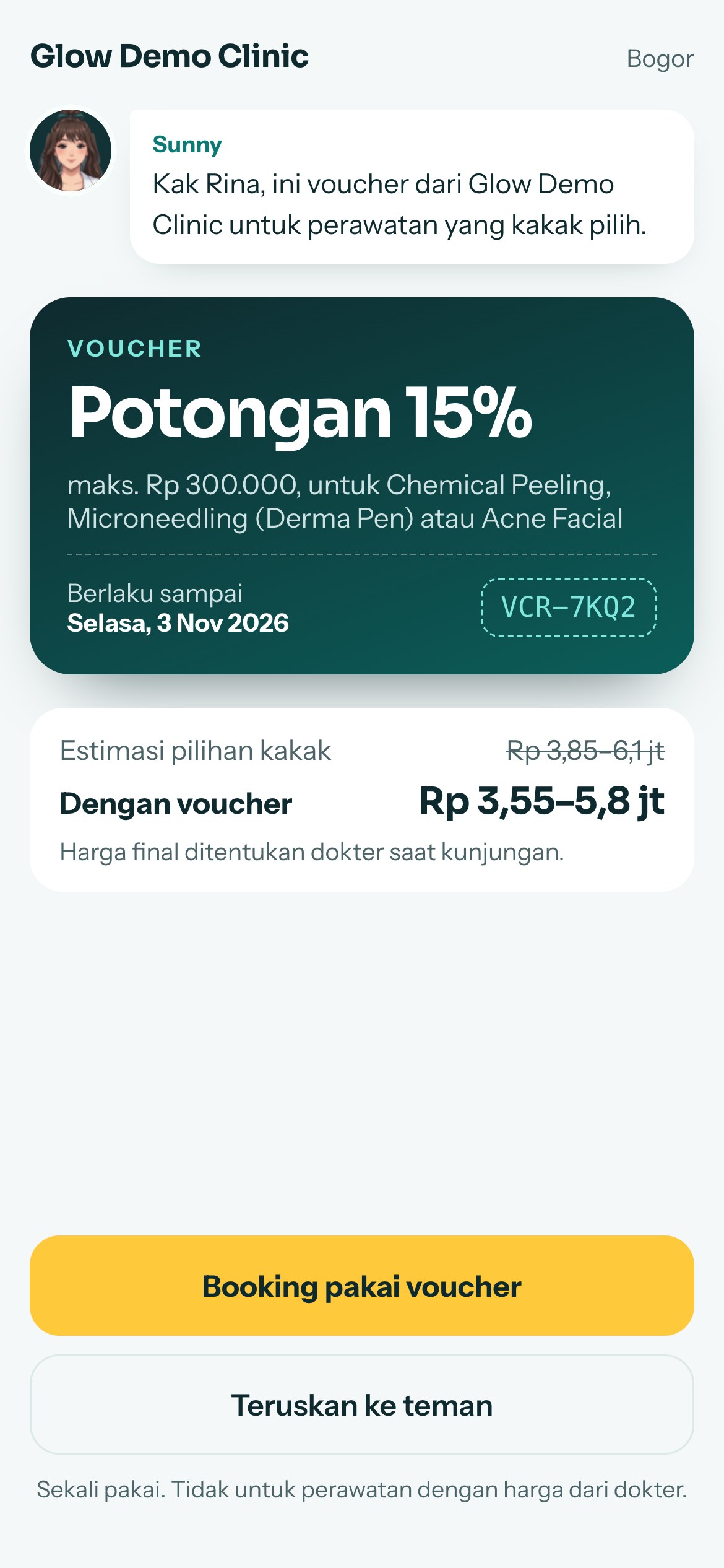 Voucher di ponsel pasien